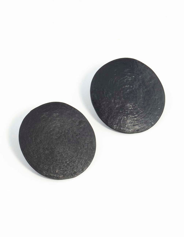 Black Round Textured Earrings