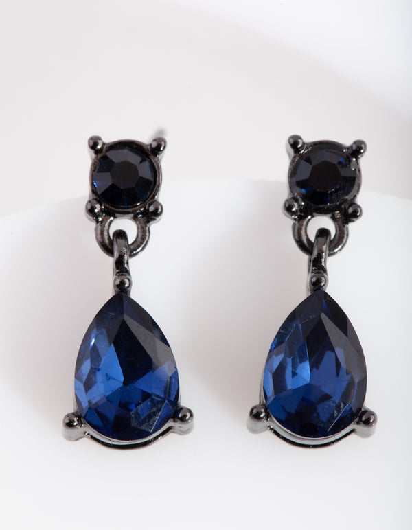 Midnight Blue Gunmetal Small Drop Earrings