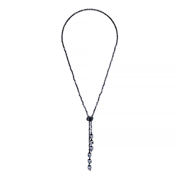DEEP NAVY BEAD KNOTTED LARIAT NECKLACE