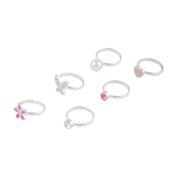 SILVER HEARTS AND FLOWERS RINGS 6PACK!