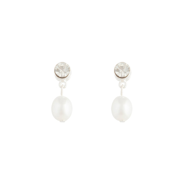 Silver Stone Pearl Drop Earrings