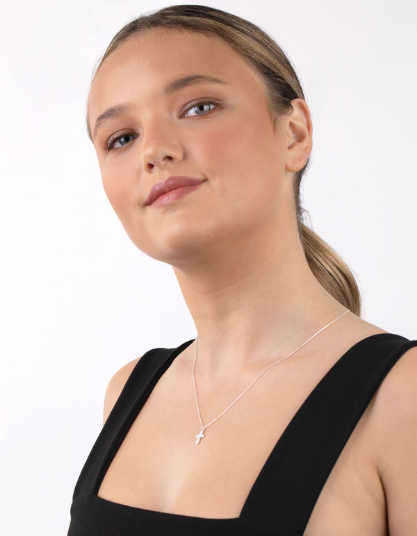 Sterling Silver Cubic Zirconia Pavé Cross Necklace