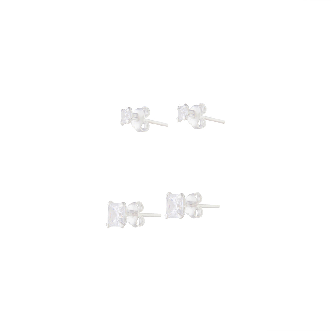 Sterling Silver Square Cubic Zirconia Studs