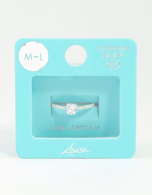 Sterling Silver Diamante Stone & Band Ring