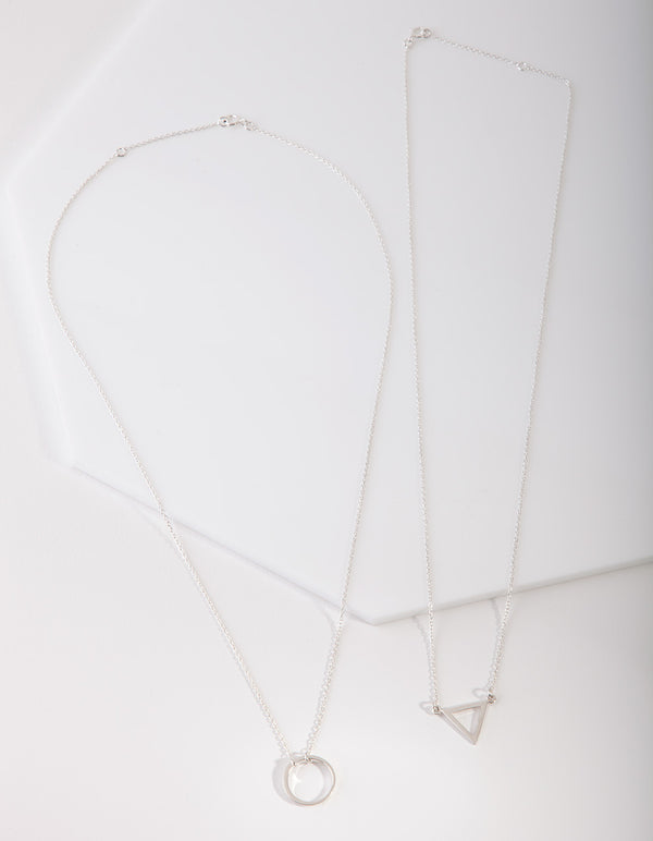 Sterling Silver Open Triangle Circle Necklace 2 Pack