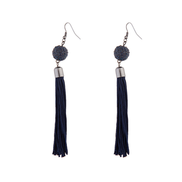 Midnight Blue Tassel Ball Drop Earrings