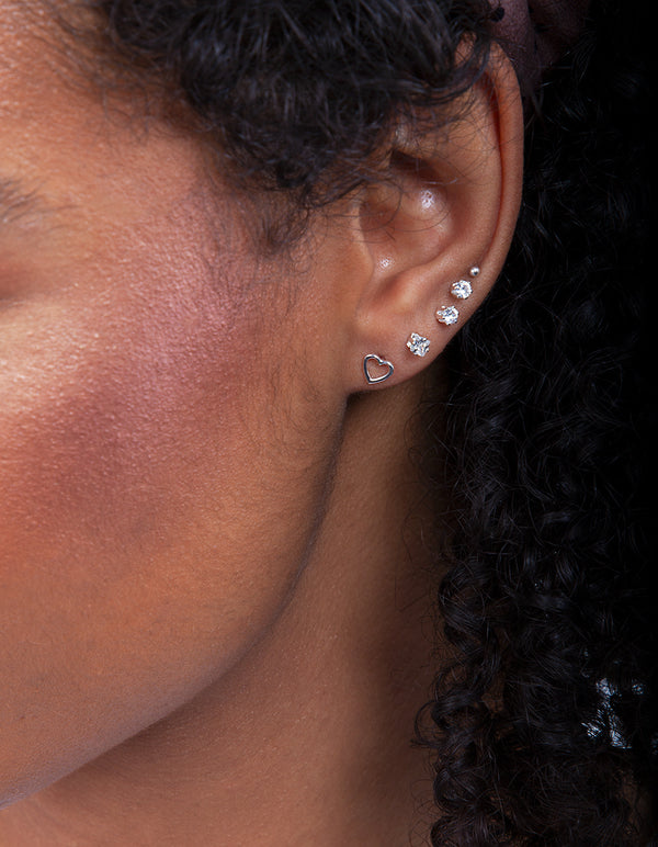 Sterling Silver Bead & Heart Stud Pack