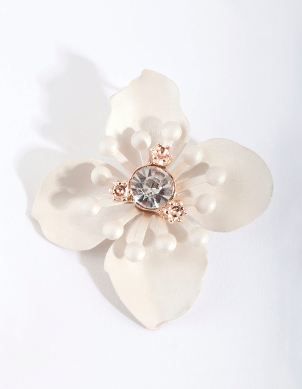 White Matte Metal Orchid Stud Earrings