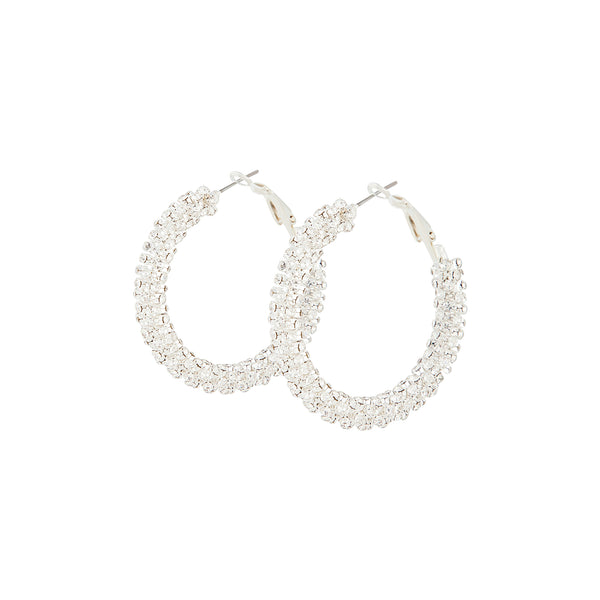 Crystal Encrusted Chunky Silver Hoop Earrings