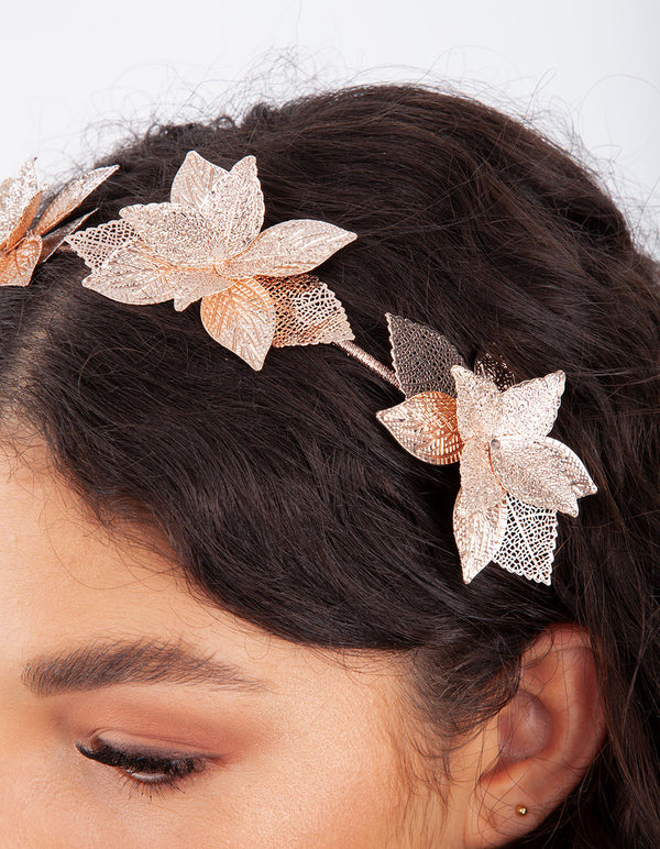 Rose Gold Cluster Leaf Headband