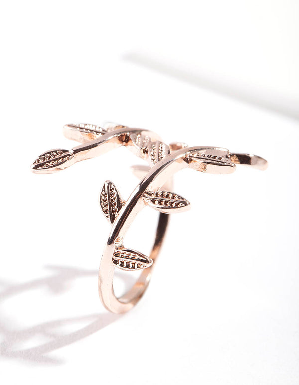 Rose Gold Leaf Double Band Ring