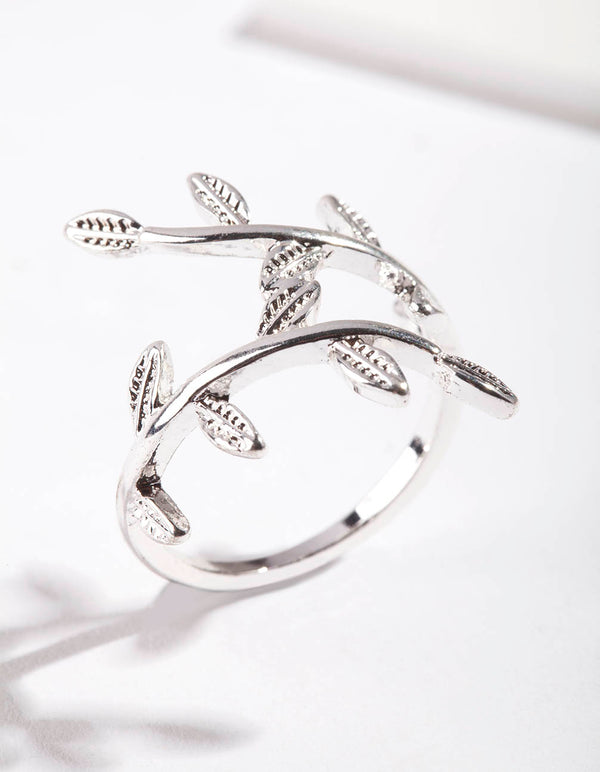 Silver Leaf Double Band Ring