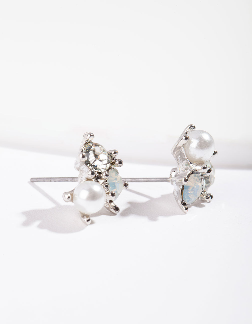 Silver Stone & Pearl Cluster Earrings