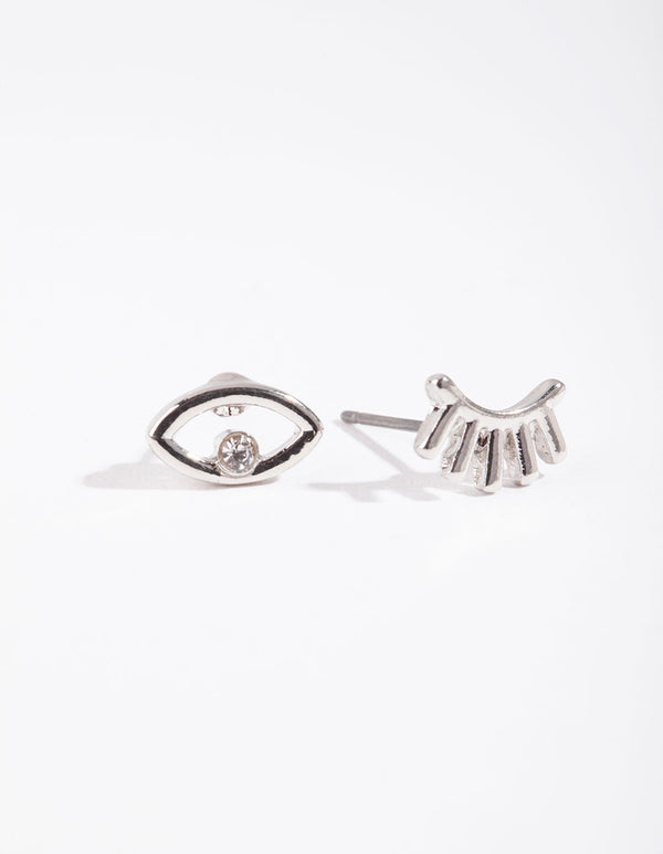 Silver Mismatch Wink Wink Stud Earrings
