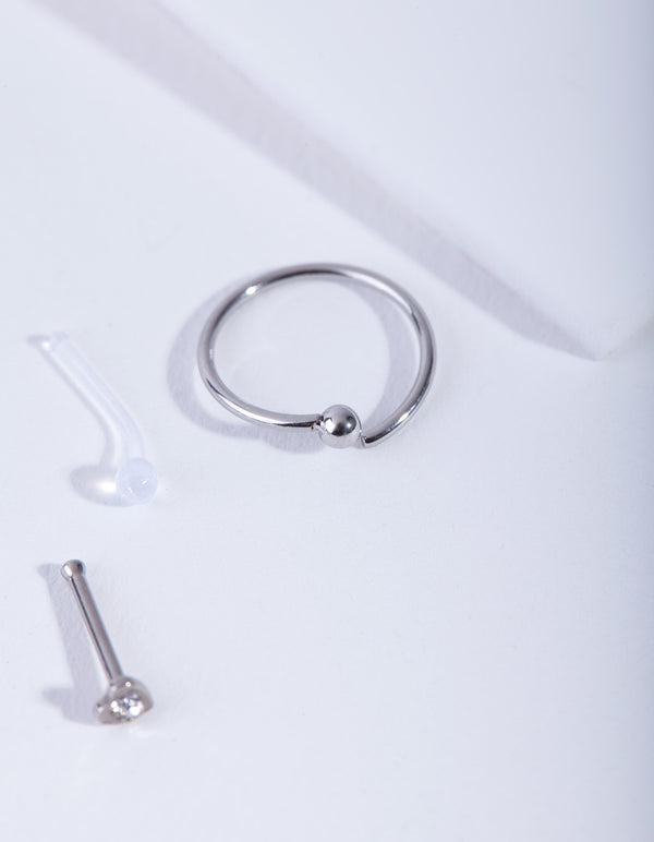 Silver Surgical Steel Mixed Nose Piercing 6-Pack