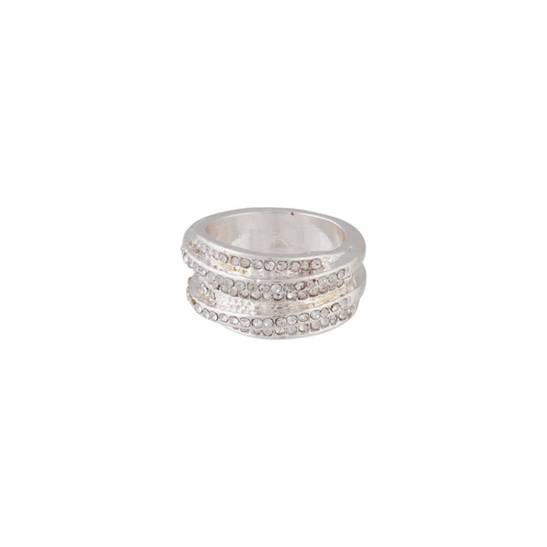 Silver Diamante Embellished Zig Zag Ring