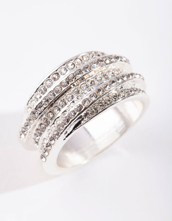 Silver Diamante Embellished Zig Zag Ring