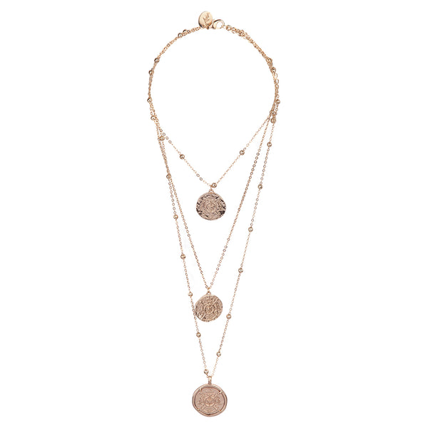 GOLD COIN TRIO DROP NECKLACE ON FINE STATION CHAINS@