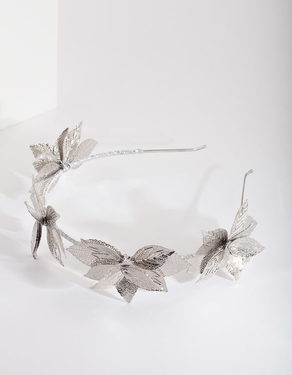 Silver Cluster Leaf Headband