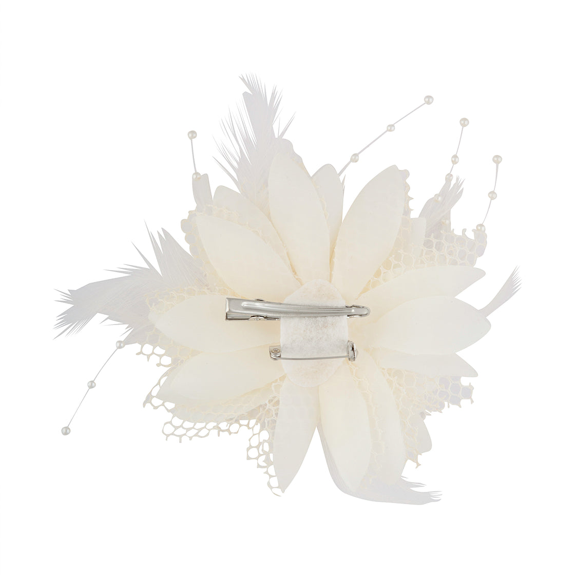 White Texture Mixed Feather Corsage Clip