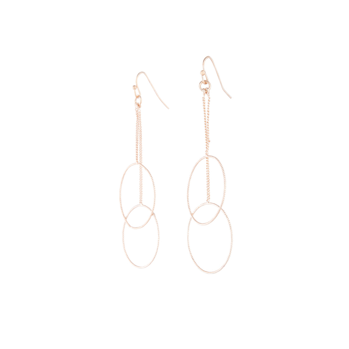 Rose Gold Duo Drop Twisted Circle Earrings
