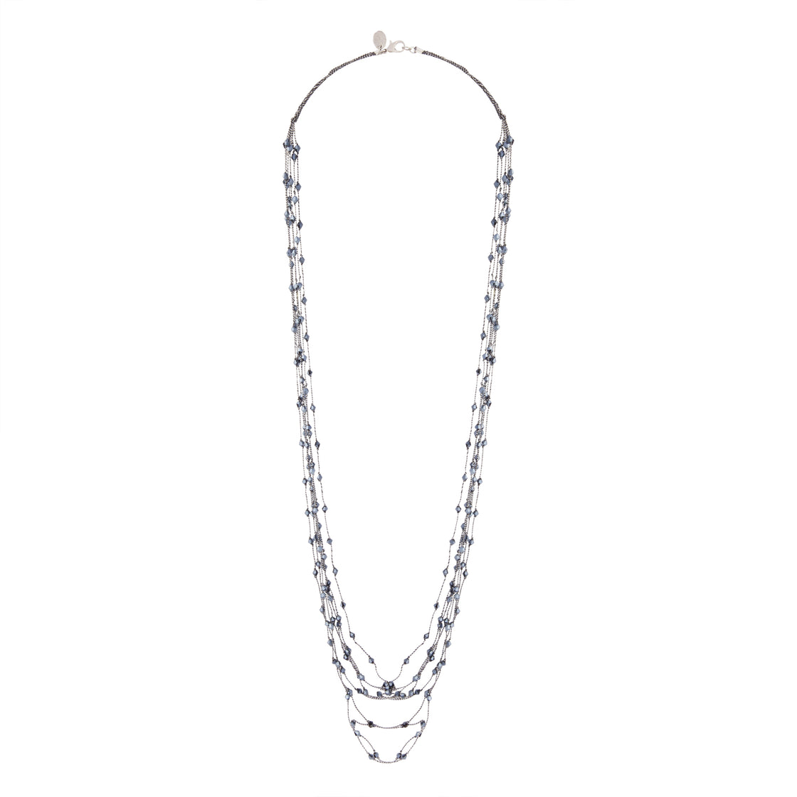 Midnight Blue Silver Floating Facet Bead Necklace