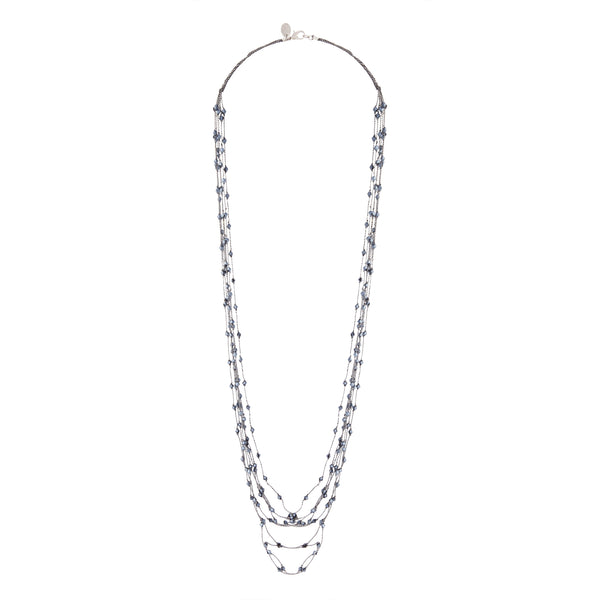 Midnight Blue Silver Floating Facet Bead Necklace