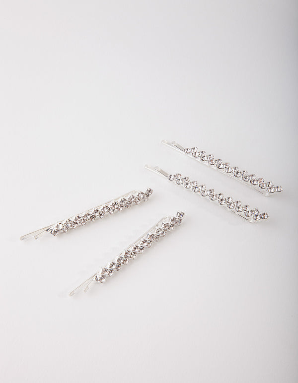 Diamante Zig Zag Pins 4-Pack In Silver