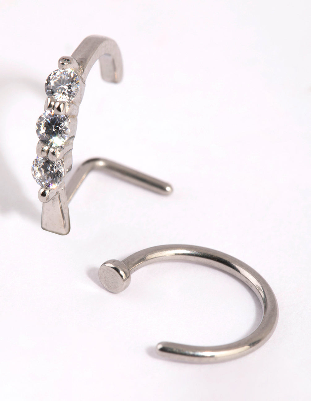Diamante & Plain Nose Ring Pack