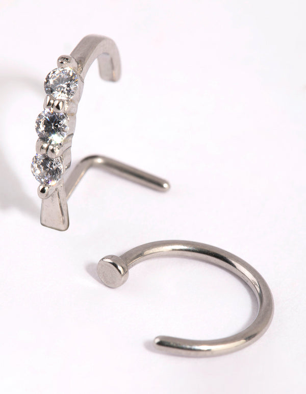Diamante & Plain Nose Ring Pack