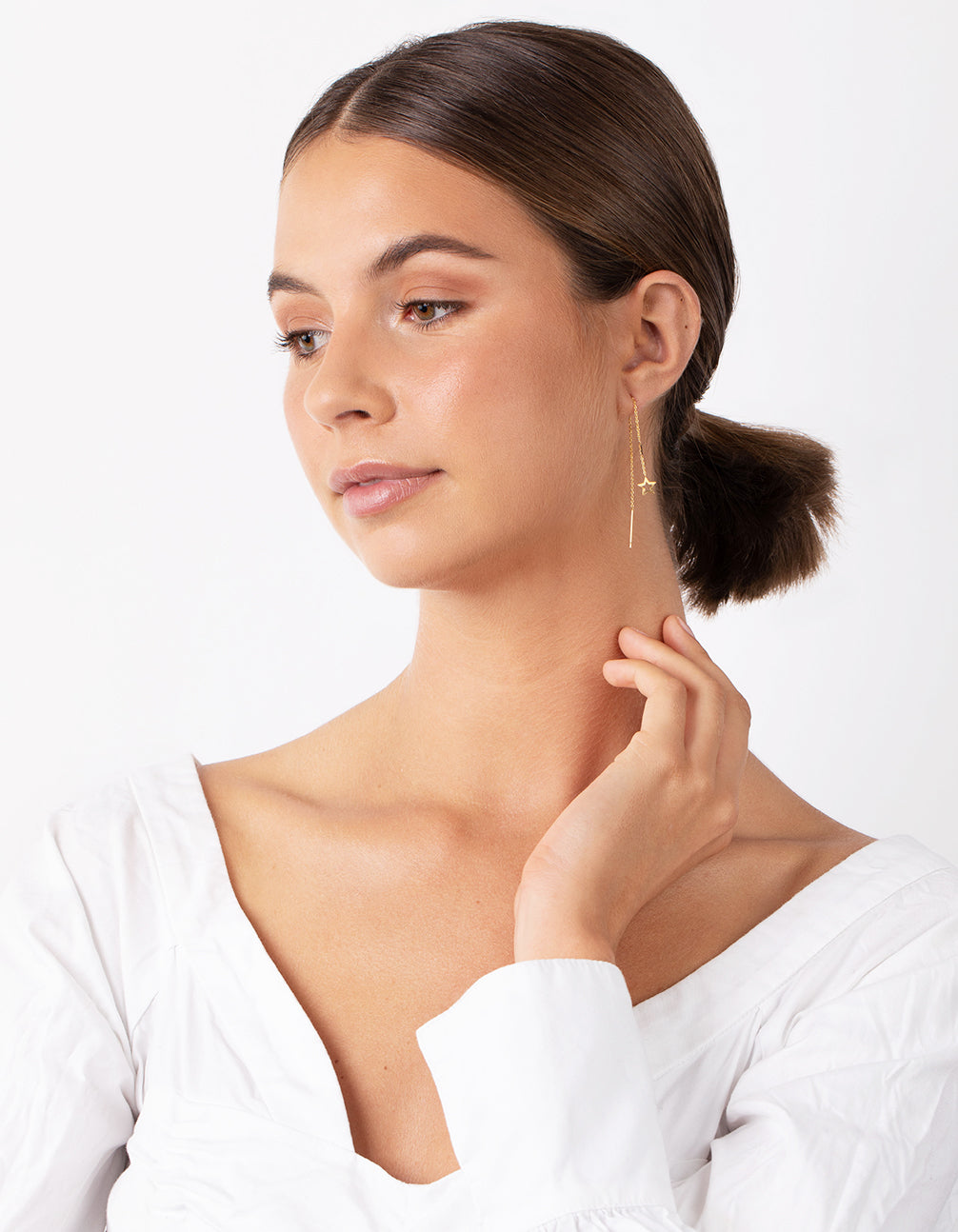 Gold Plated Sterling Silver Star Thread-Through Earrings