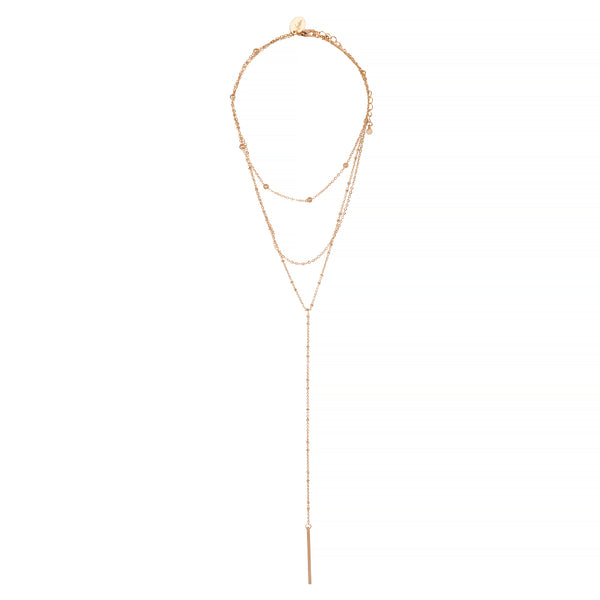 GOLD MULTI LAYER CHOKER WITH FINE CHAIN LARIAT
