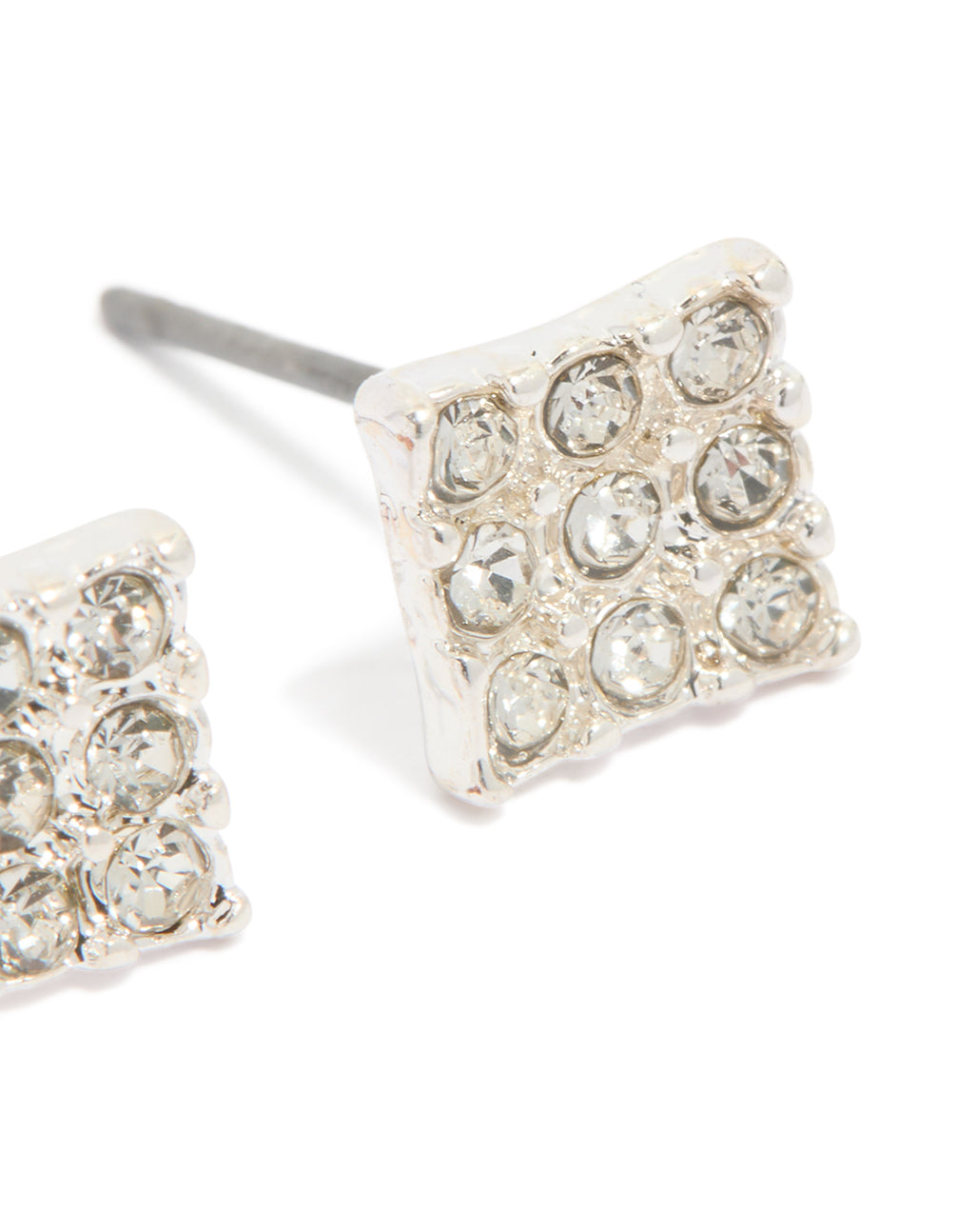 Silver Pave Diamante Square Stud Earrings
