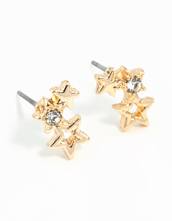 Gold Mini Star Cluster Stud Earrings