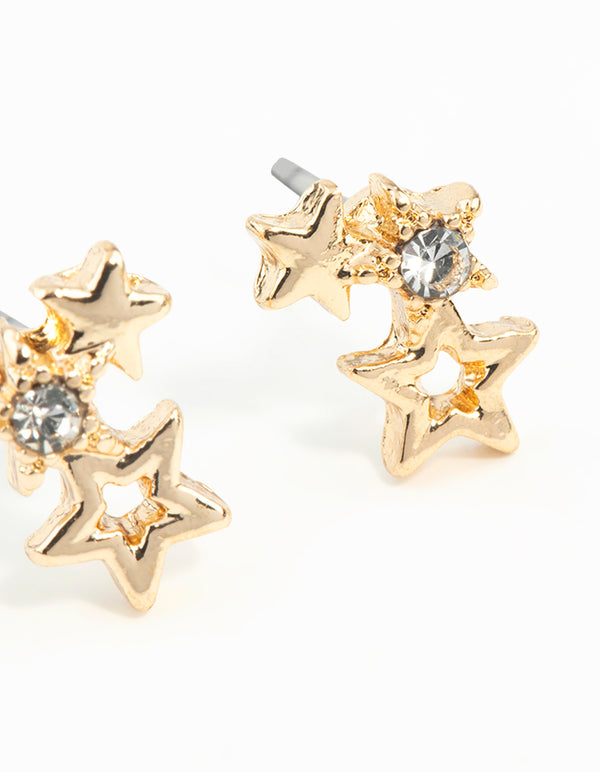 Gold Mini Star Cluster Stud Earrings