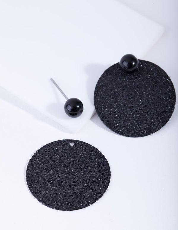 Black Textured Disc Stud Earrings