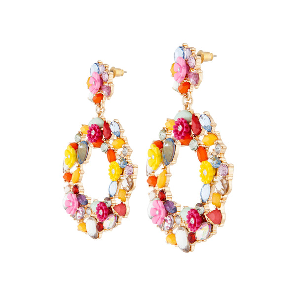 LAYERED FLORAL AND JEWELLED CIRCLE STATEMENT Earrings