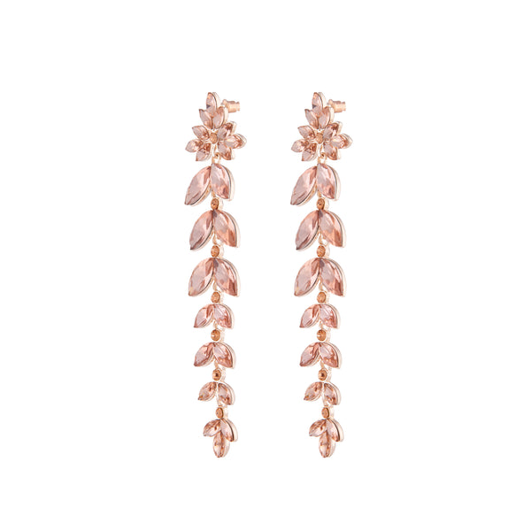 Rose Gold Pink Diamante Navette Earrings