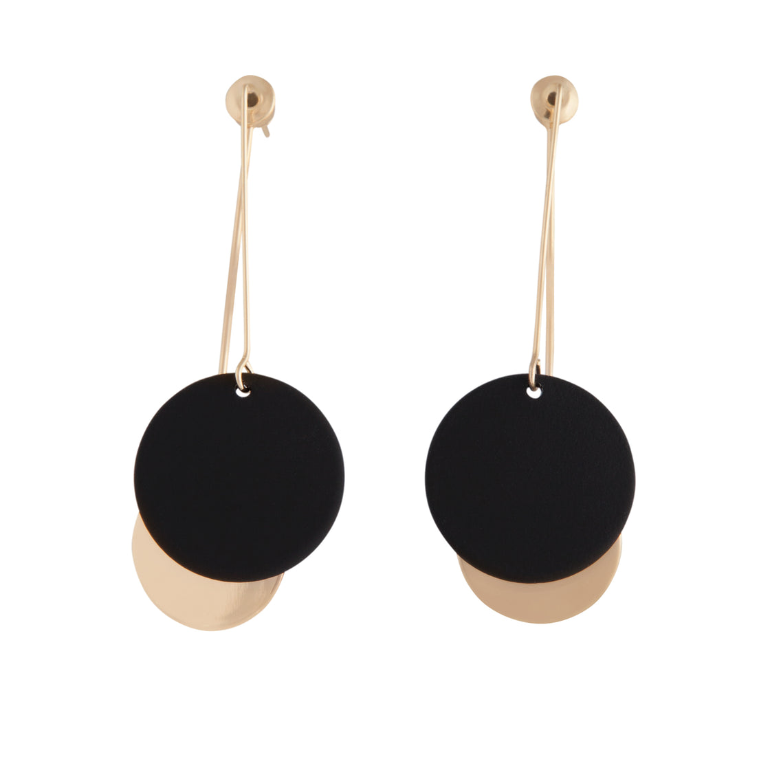 Black & Gold Coated Disc Sandwich Earrings