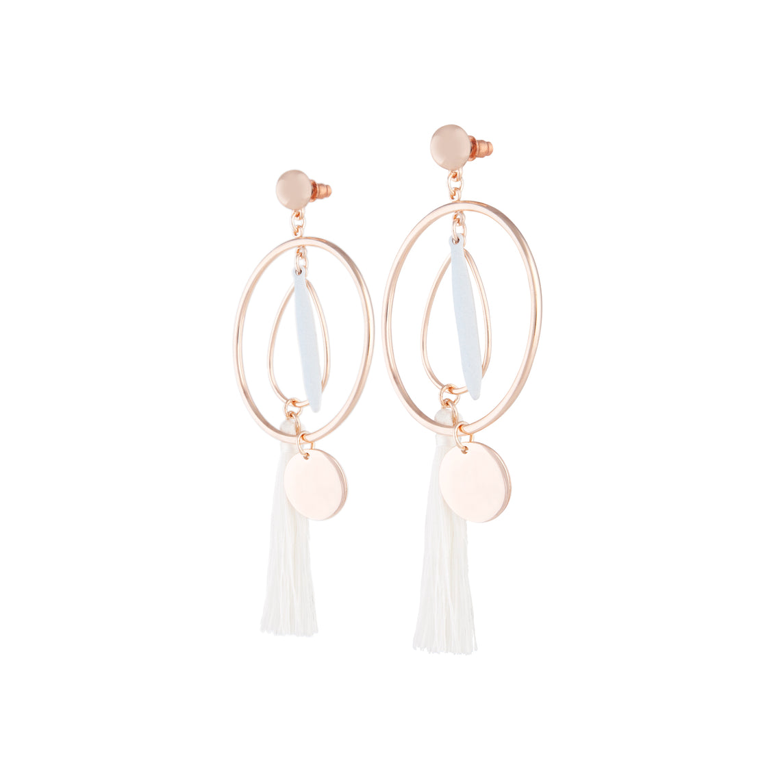 White Rose Gold Feature Hoop Tassel Earrings