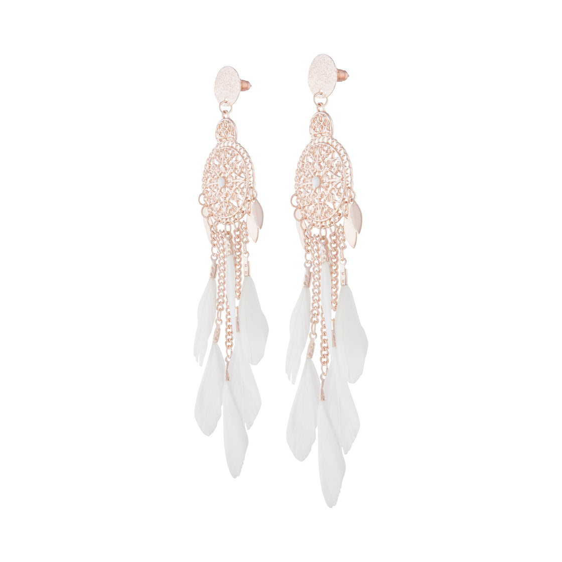 Rose Gold Feather Dreamcatcher Earrings