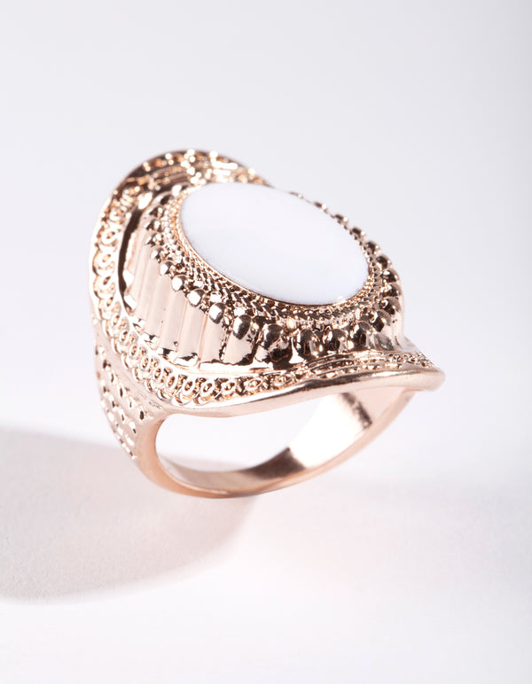 Rose Gold Oval Etched Border Ring