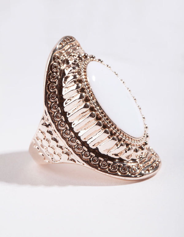 Rose Gold Oval Etched Border Ring