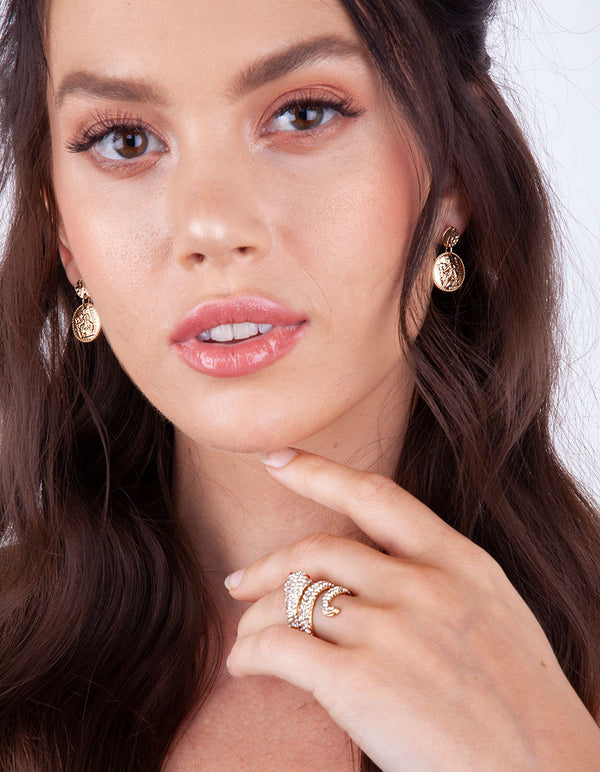 Gold Circle Pendant Drop Earrings