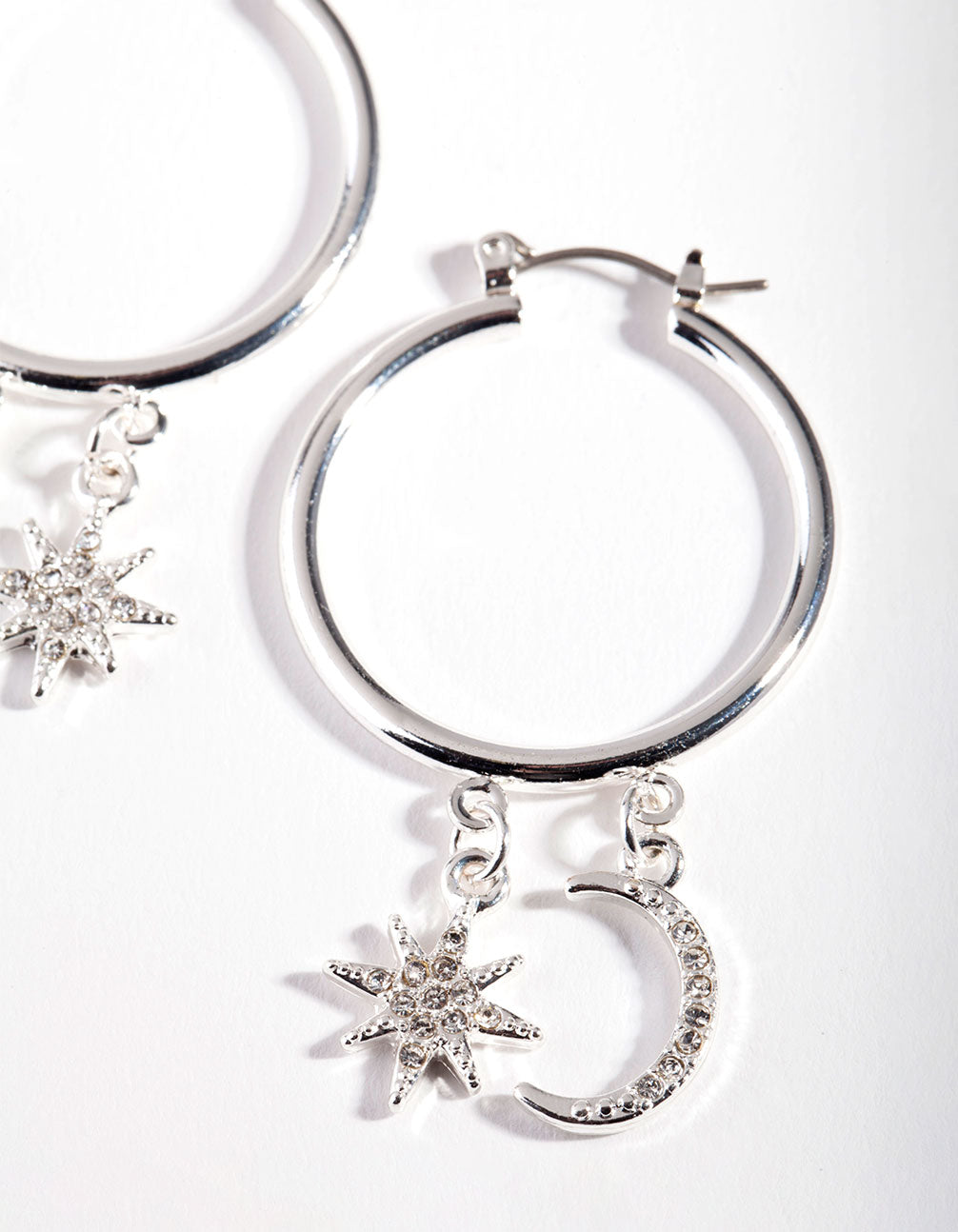 Silver Celestial Charm Hoop Earrings