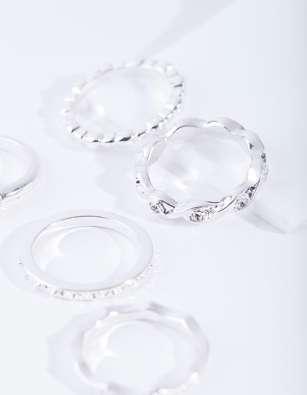 Silver Diamante 5 Stack Ring