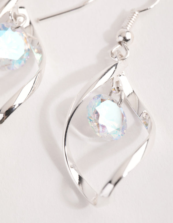 Silver Crystal Twist Drop Earrings