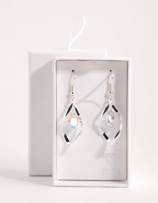 Silver Crystal Twist Drop Earrings