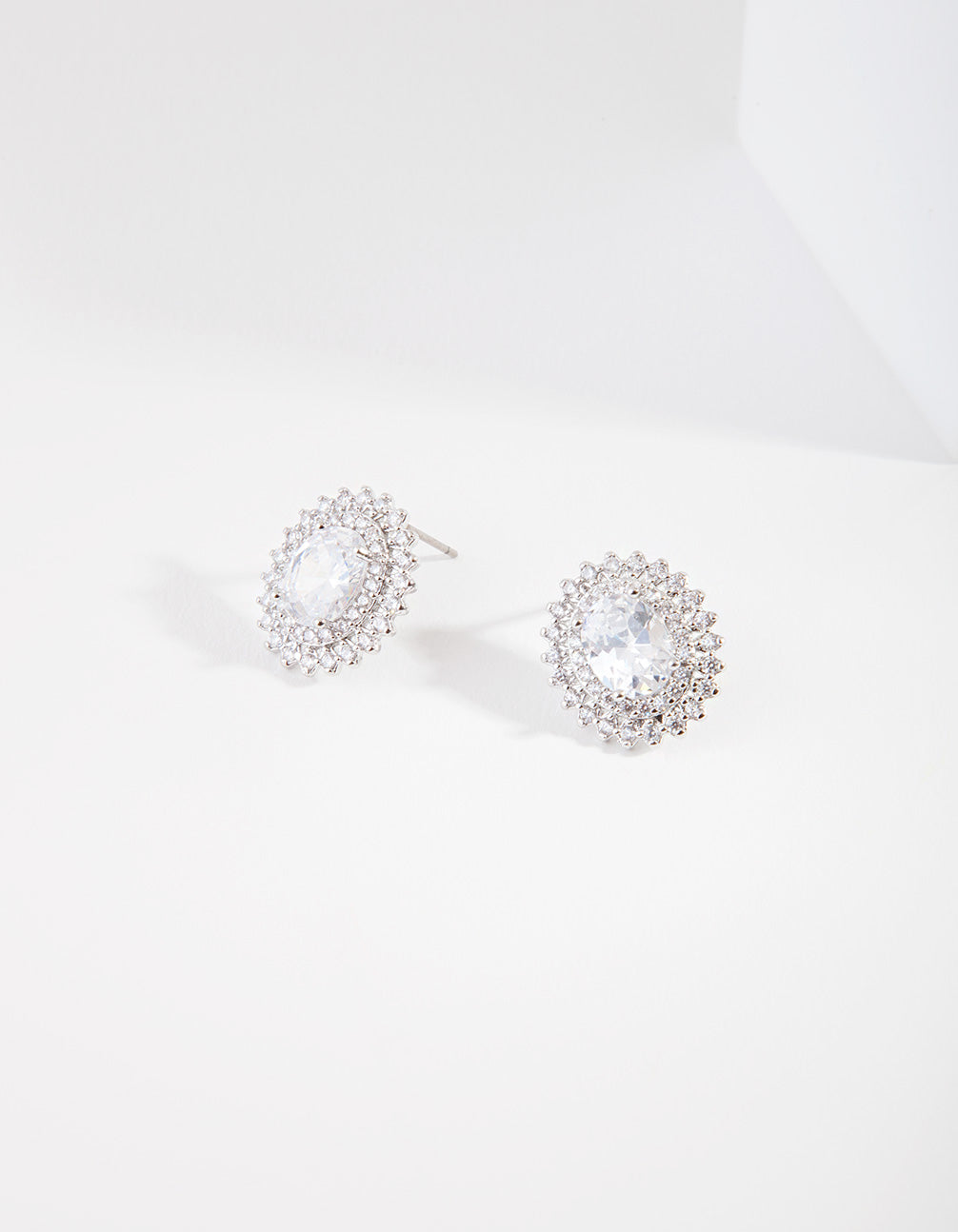 Diamond Simulant Oval Stud Earrings