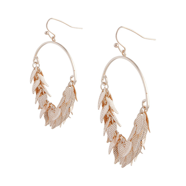 Rose Gold Leaf Tassel Hoop Earrings
